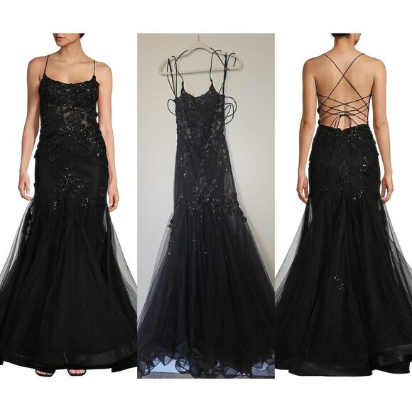 GB Dresses & Skirts - GB Beaded Applique Lace-Up Back Mermaid Gown – Size 3